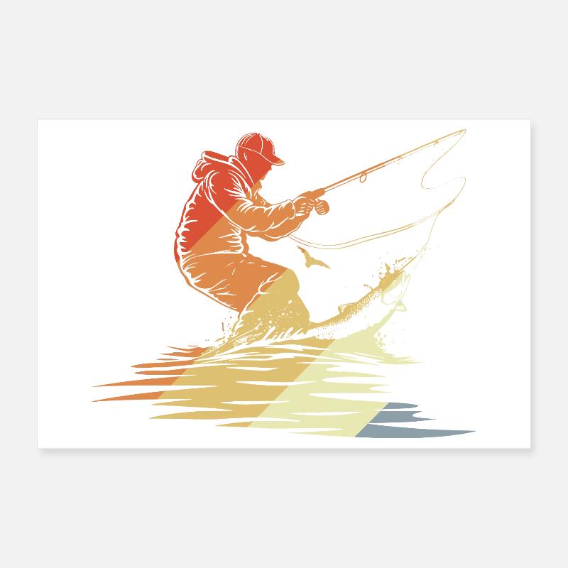 Pêche Graphique Style Rétro Poster 30 x 20 cm