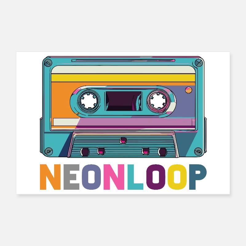 Neon Loop Cassette Design Poster 12" x 8" (30x20 cm)
