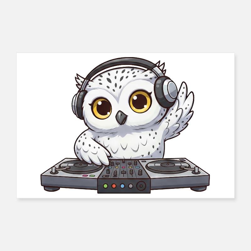 Owl DJ Dancing Techno Disco Electronic Music Poster 12" x 8" (30x20 cm)