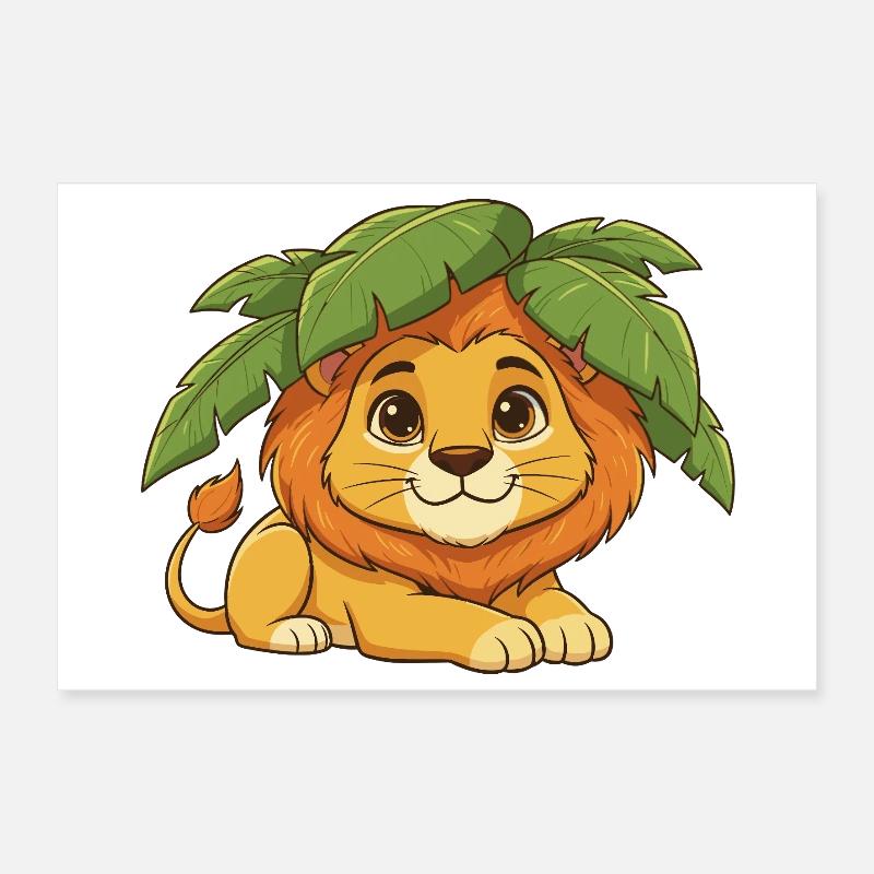 Lion cub under palm trees Poster 12" x 8" (30x20 cm)