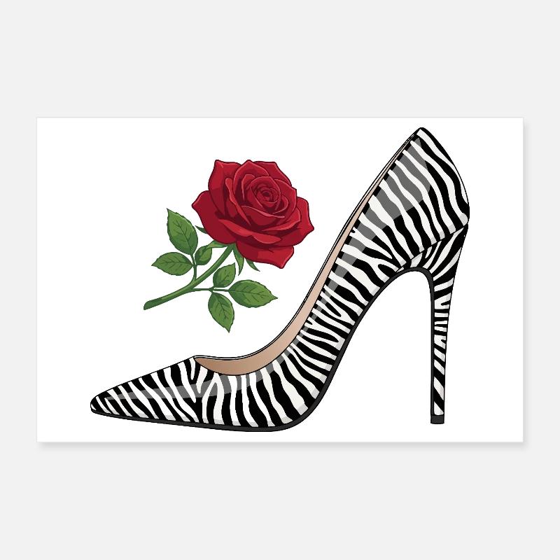 Zebra High Heel Rose Poster 30x20 cm