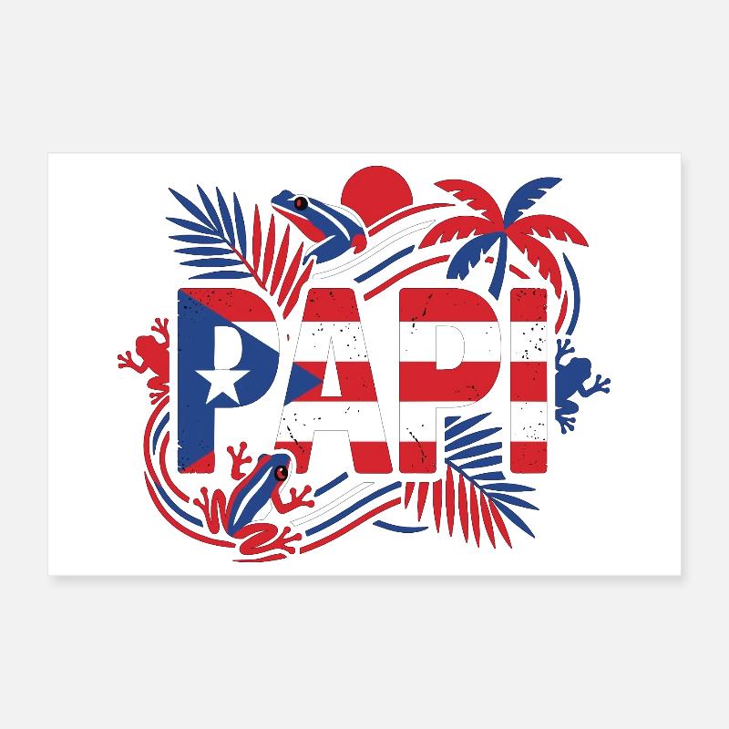 Papi Porto Rico Drapeau Grenouille Tropiques Poster 30 x 20 cm