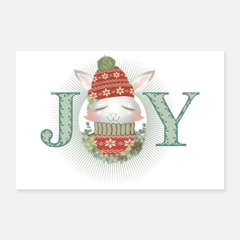Lapin blanc avec pull, bonnet à pompon et joie Poster 30 x 20 cm
