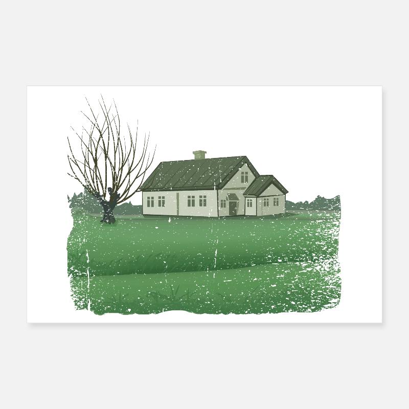 House with bare tree dirty effect Poster 12" x 8" (30x20 cm)