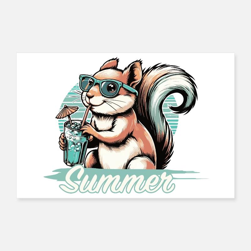 Niedliches Cartoon-Eichhörnchen genießt den Sommer Poster 30x20 cm