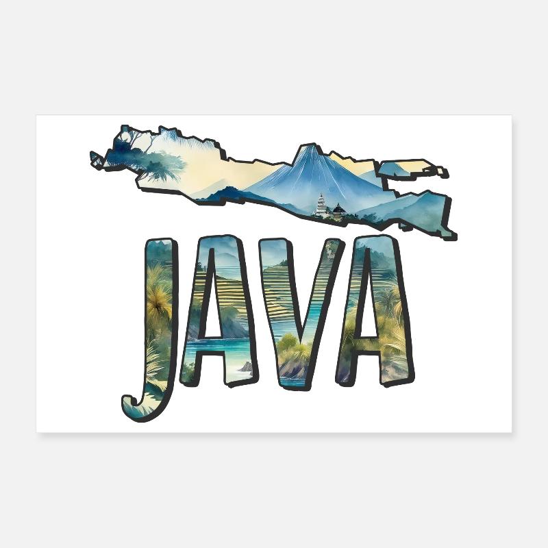 Aquarell Landkarte Java Poster 30x20 cm