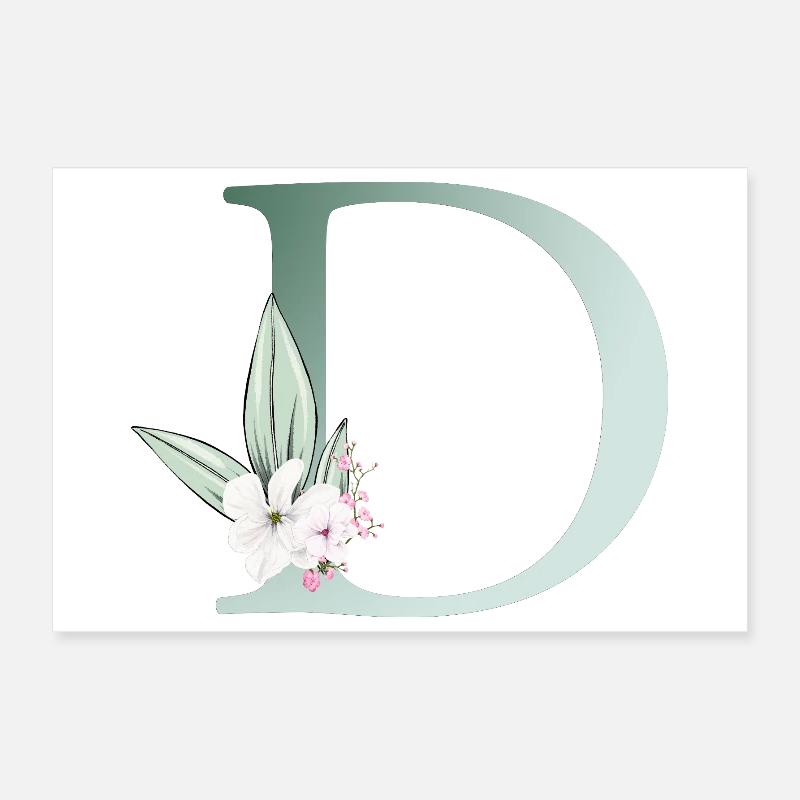 D Monogram, Floral, Customizable Poster 12" x 8" (30x20 cm)
