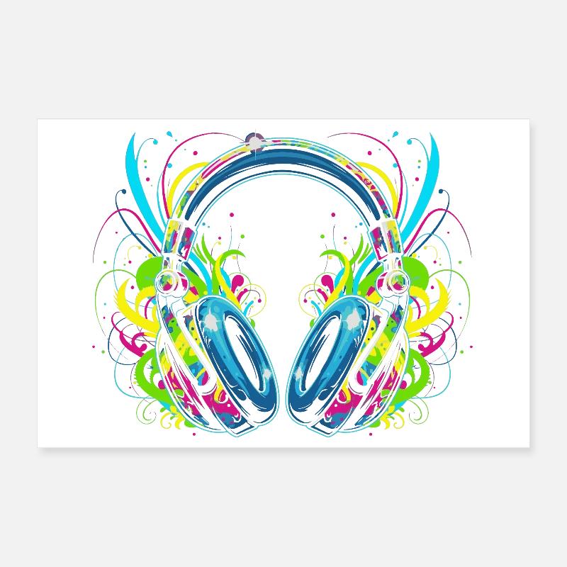 Neon-Kopfhörer mit psychedelischen Wirbeln Poster 30x20 cm