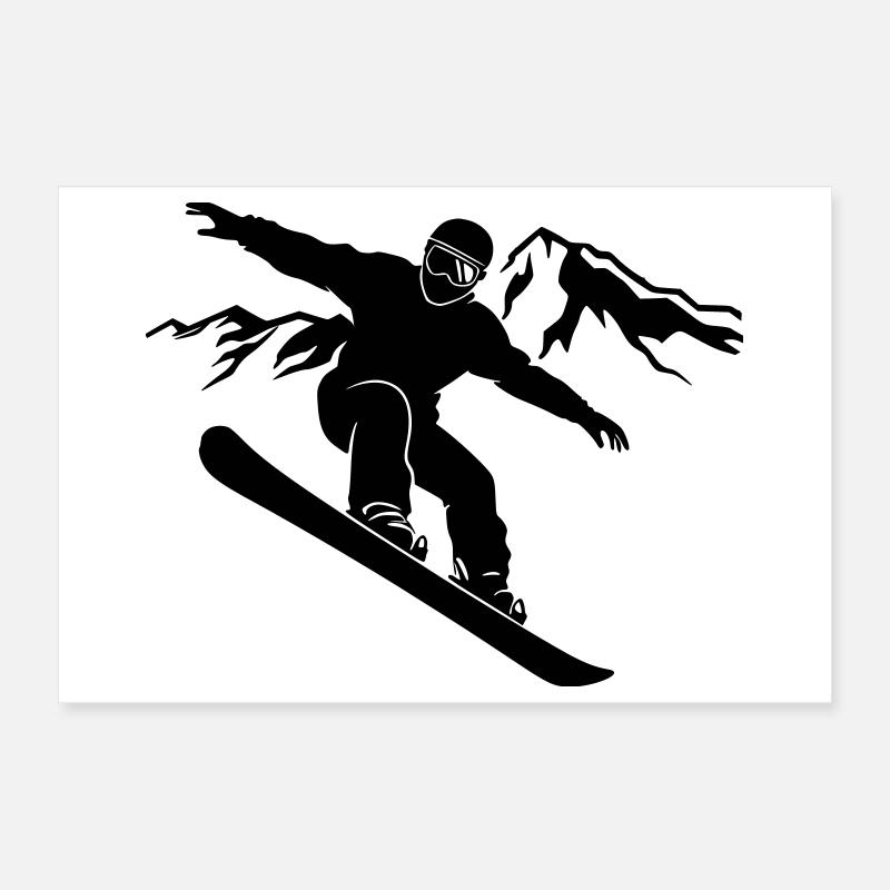 Snowboarder Schattenbild mit Bergpanorama Poster 30x20 cm