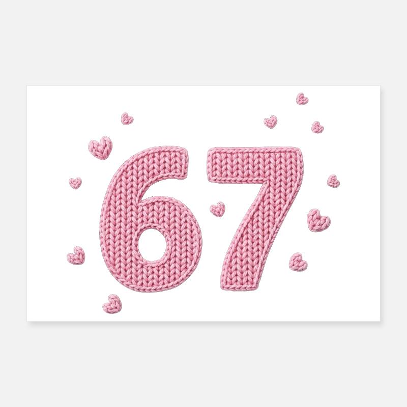 6 7 Meme – Pink Heart Pattern Poster 30x20 cm