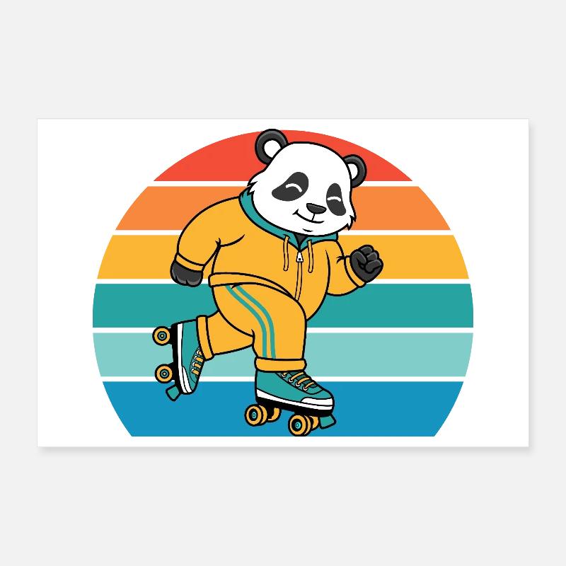 Retro Panda on Roller Skates Poster 12" x 8" (30x20 cm)