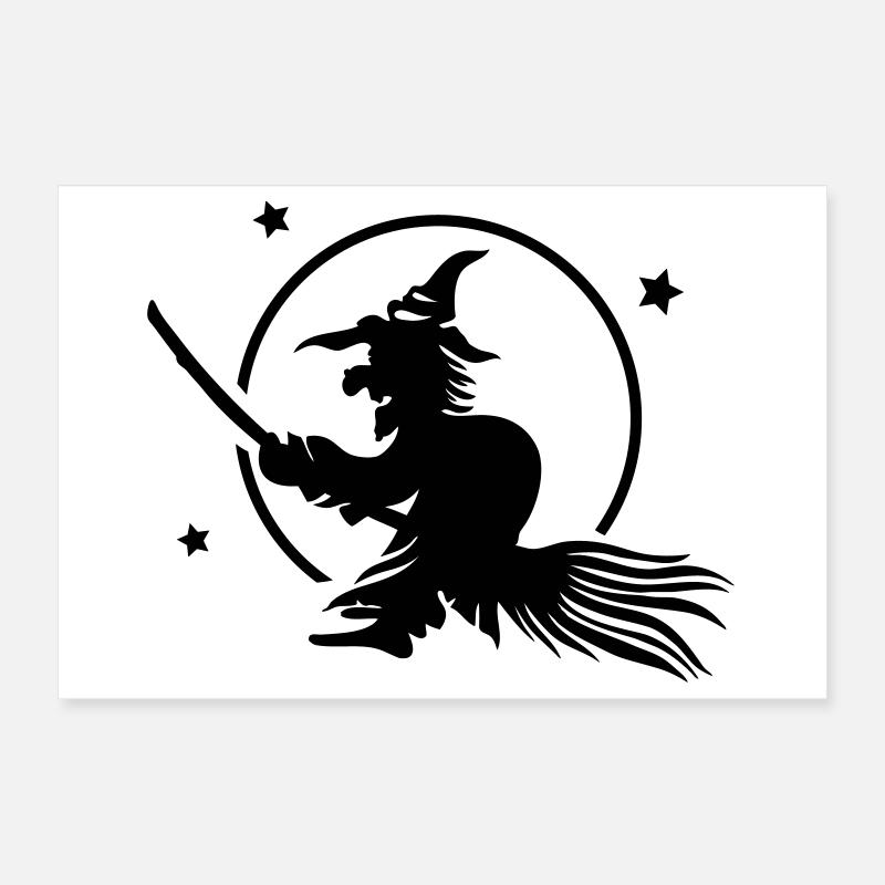 Halloween witch on a broom. Full moon time. Poster 12" x 8" (30x20 cm)
