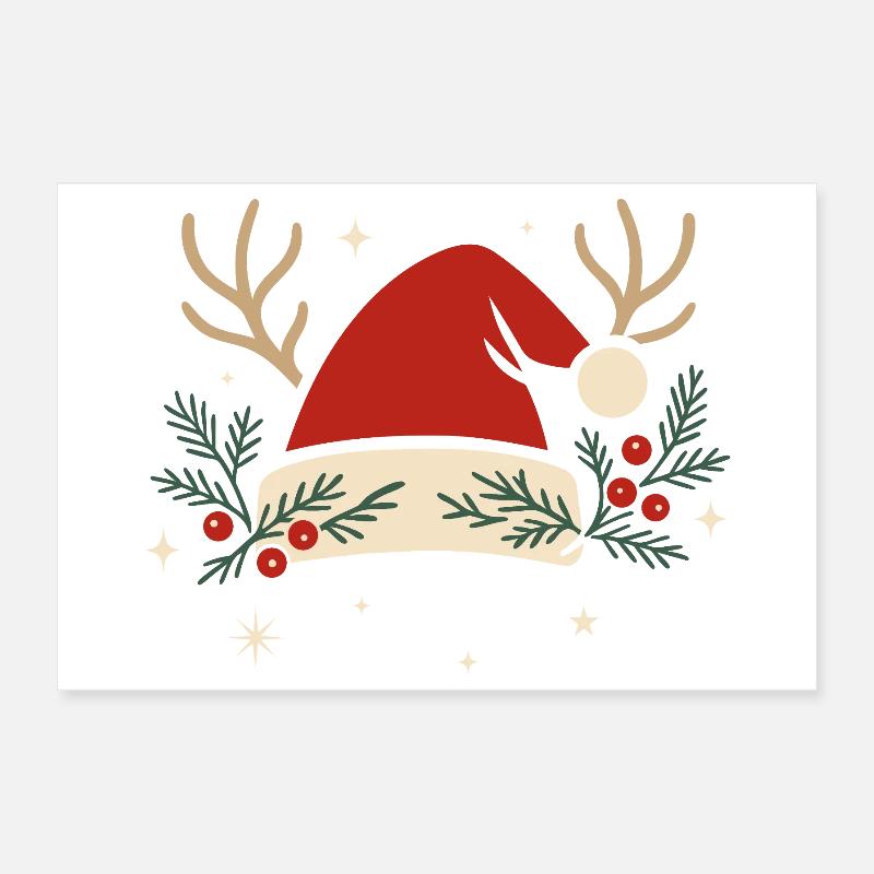 Chapeau de Noël avec bois et branches de sapin Poster 30 x 20 cm