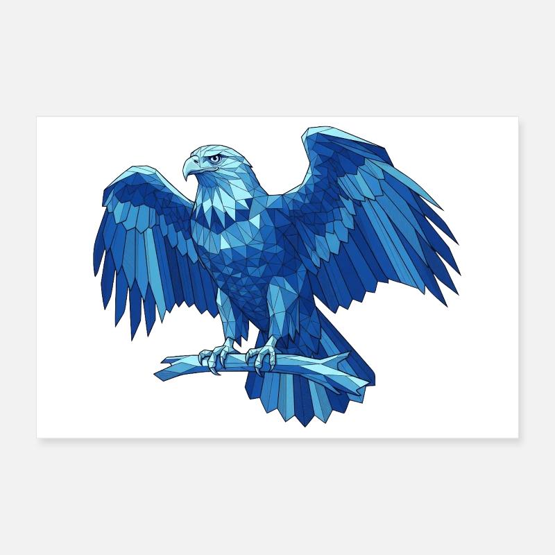 Geometric Blue Eagle with Sword Poster 12" x 8" (30x20 cm)