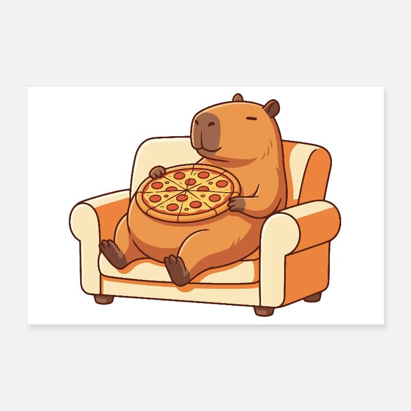 Pizza Capybara auf dem Sofa Poster 30x20 cm