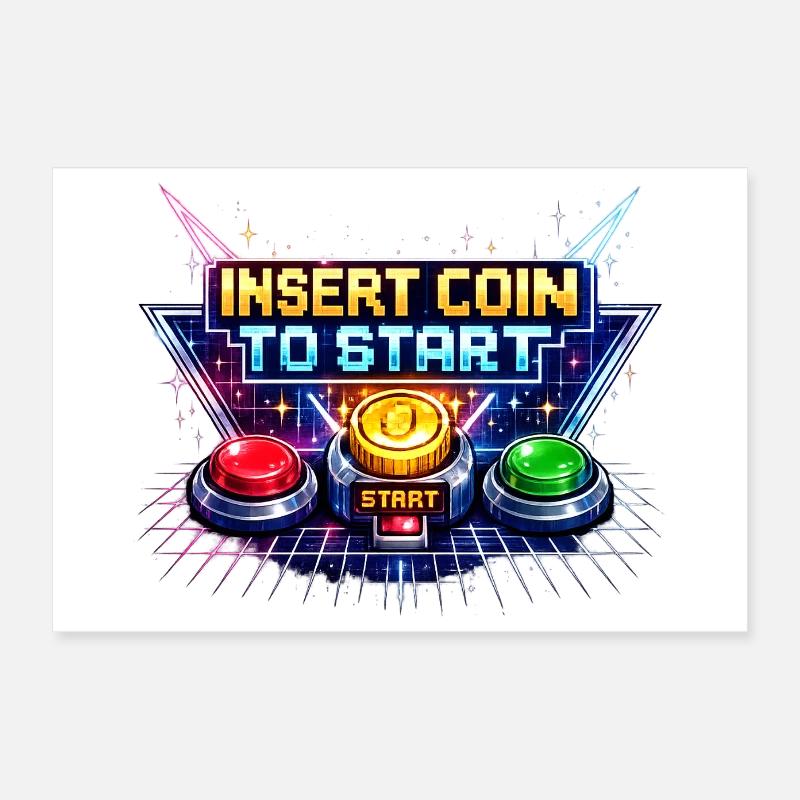 Arcade Startknopf Neon Retro Poster 30x20 cm