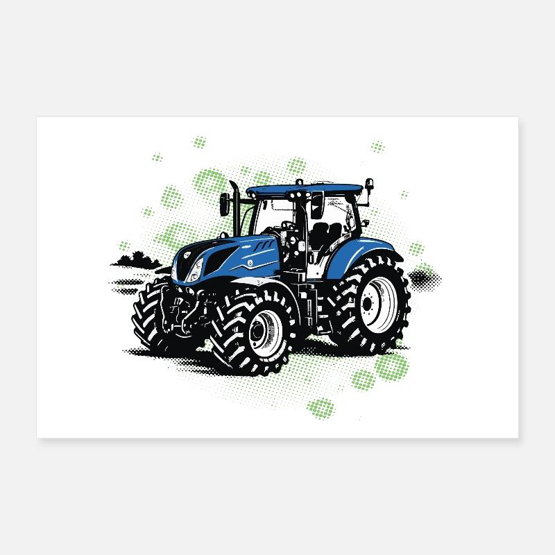Blauer Traktor – Vintage Halftone Trekker Poster 30x20 cm