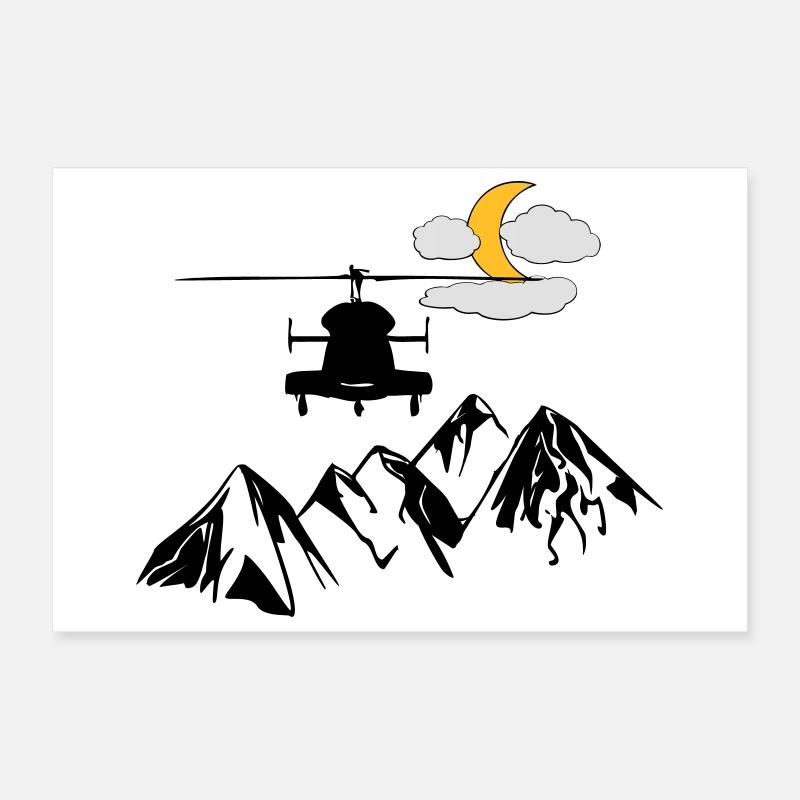 Heli, mountains, moon, clouds Poster 12" x 8" (30x20 cm)