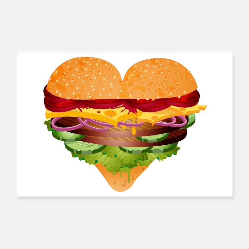 gefülltes Burger Brötchen in Herz Form Variation Poster 30x20 cm