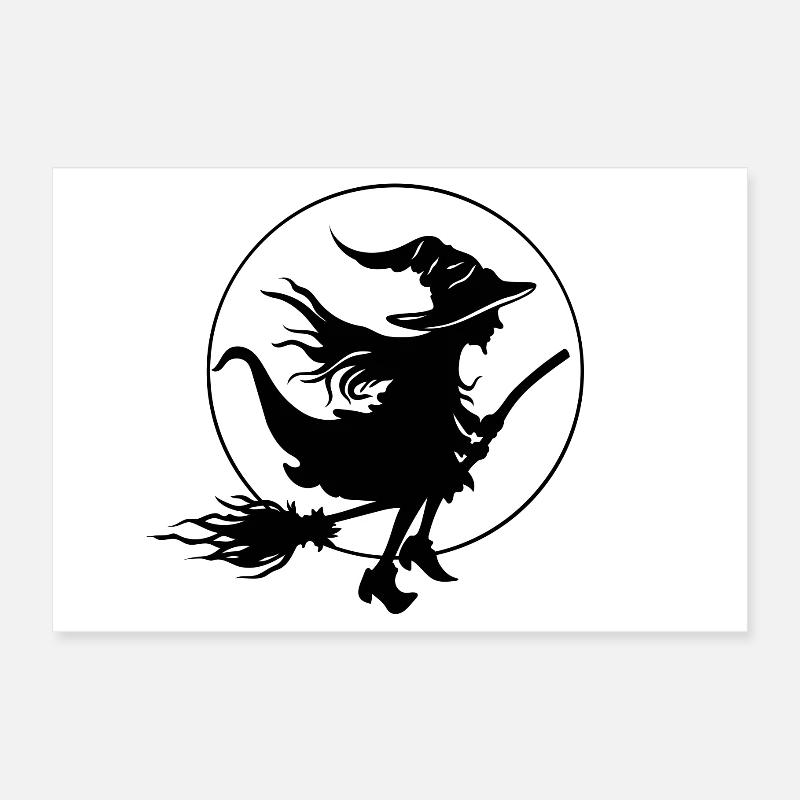 Jeune sorcière devant la pleine lune motif d’Halloween Poster 30 x 20 cm