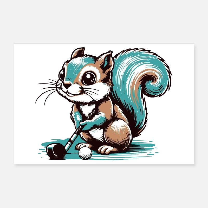 Cute cartoon squirrel playing golf Poster 12" x 8" (30x20 cm)