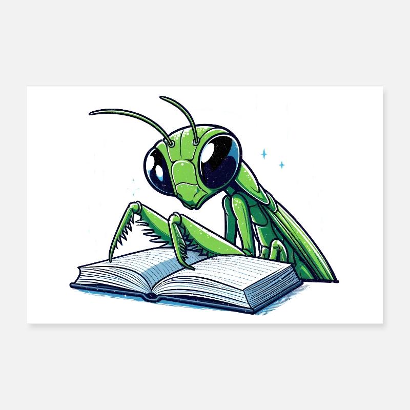 Reading grasshopper in the star book Poster 12" x 8" (30x20 cm)