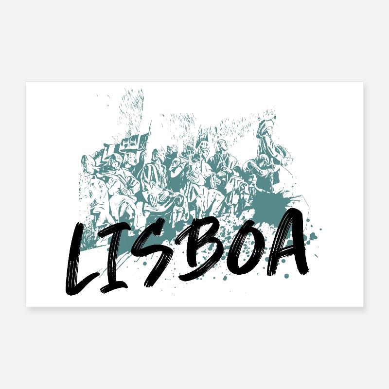 Monument Discoveries Lissabon blaue Illustration Poster 30x20 cm