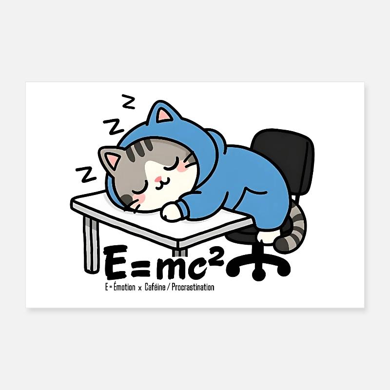 E = mc² - Sleeper Cat in Blue Pyjamas Poster 12" x 8" (30x20 cm)