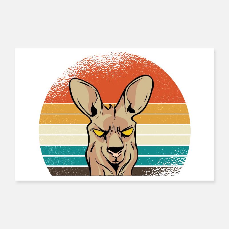 Kangaroo Retro Sunset Poster 30 x 20 cm