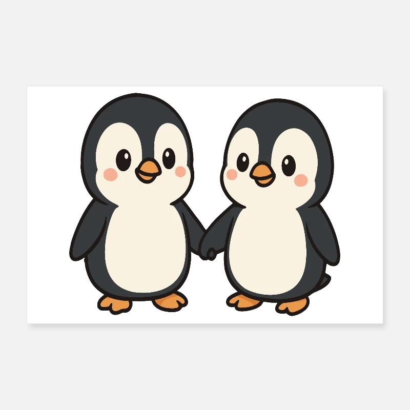 Two penguins holding hands Poster 12" x 8" (30x20 cm)