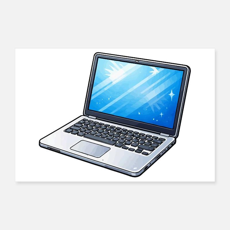Ordinateur portable néon bleu clair Poster 30 x 20 cm