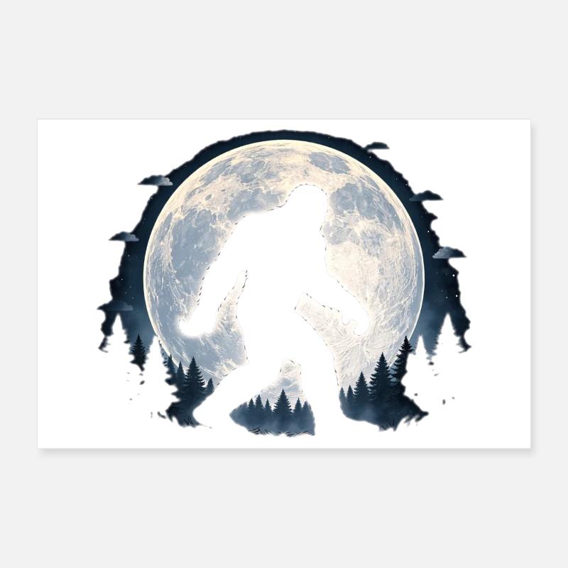 Silhouette du Bigfoot de la Forêt de Clair de Lune Poster 30 x 20 cm