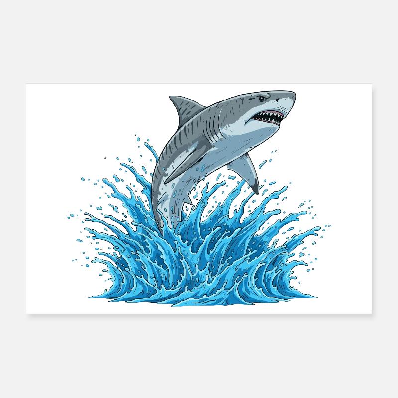 Haifischsprung über Wildwasser Poster 30x20 cm