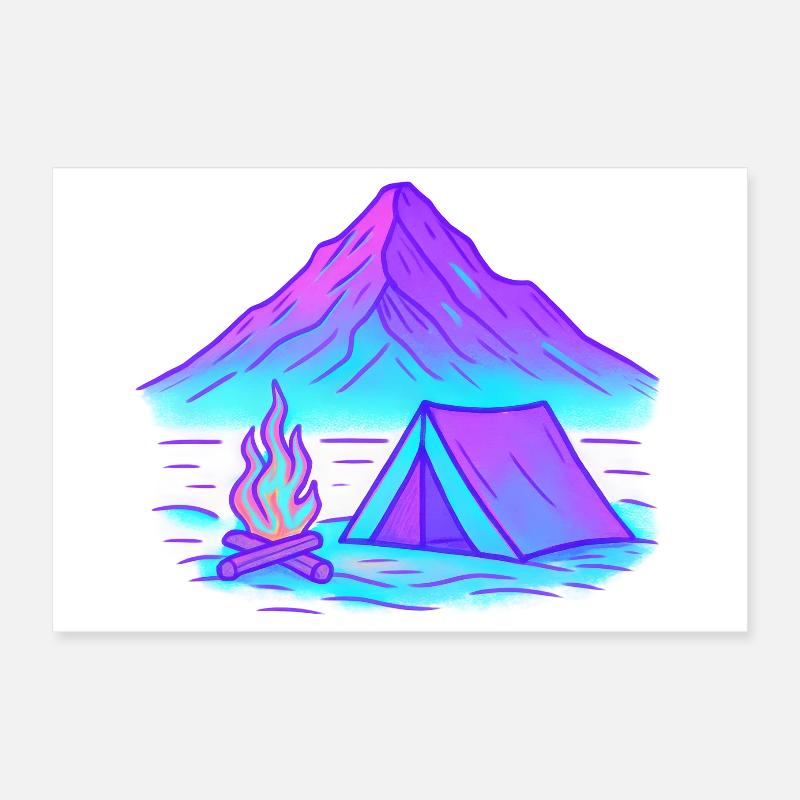 Neon Camping am Bergsee Poster 30x20 cm