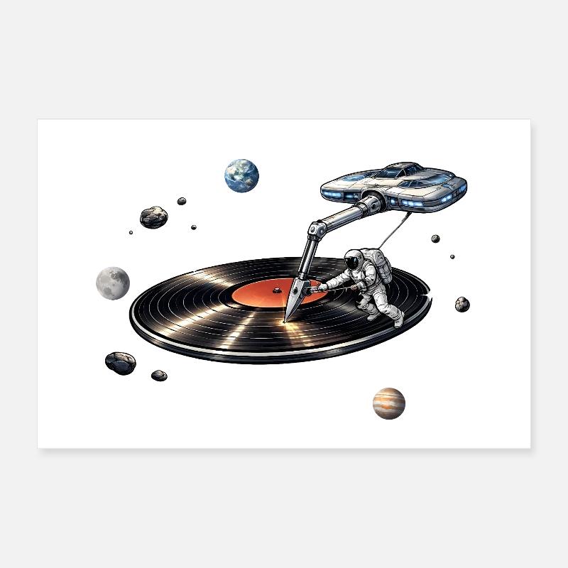 Astronaut as a plate needle in space Poster 12" x 8" (30x20 cm)