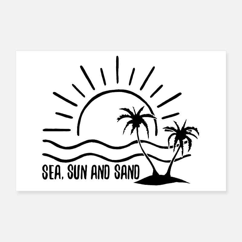 Mer, soleil et sable (noir) Poster 30 x 20 cm
