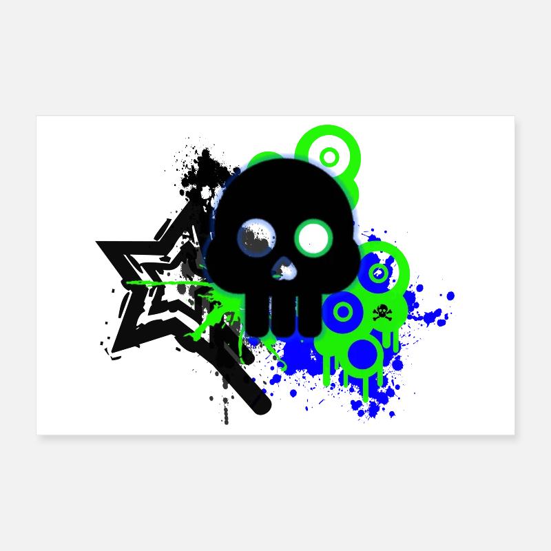 Neon Schädel Spritzer Poster 30x20 cm
