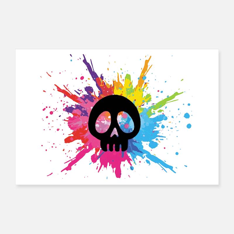 Black skull and multicolored explosion Poster 12" x 8" (30x20 cm)