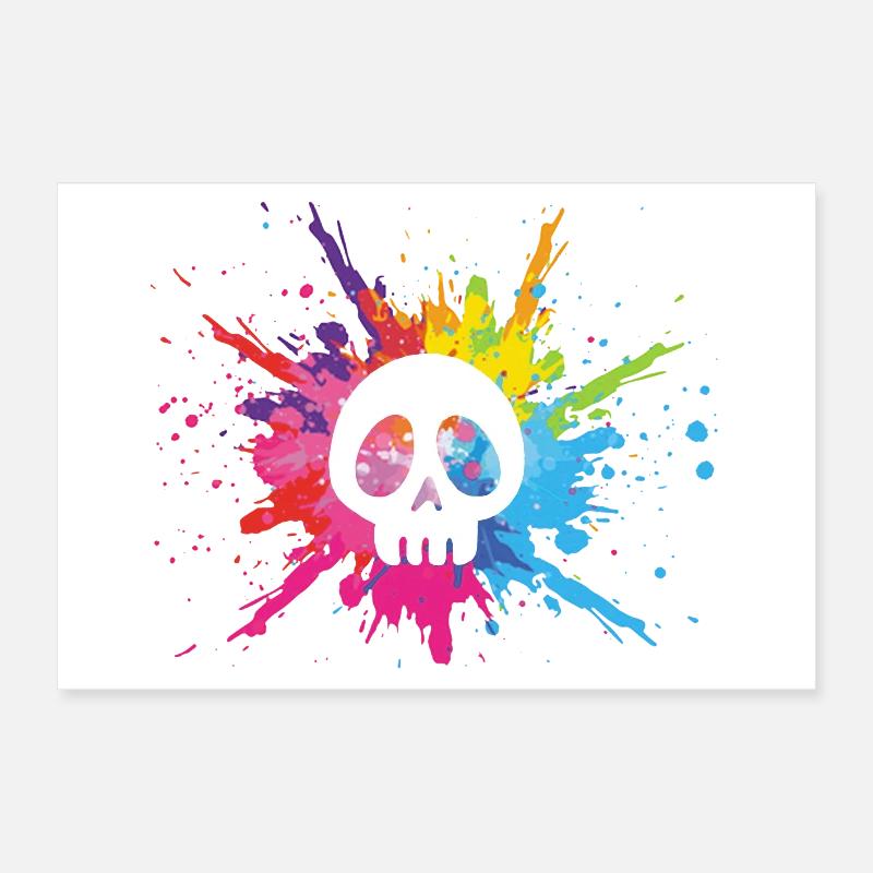 White skull and multicolored explosion Poster 12" x 8" (30x20 cm)