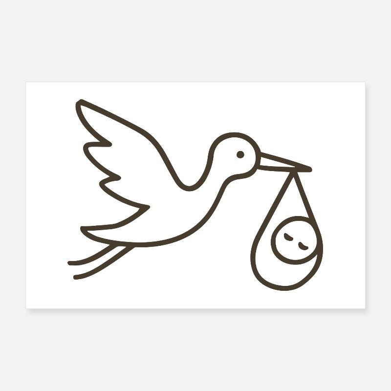Cigogne avec bébé enfant - Arrivée minimale de bébé Poster 30 x 20 cm