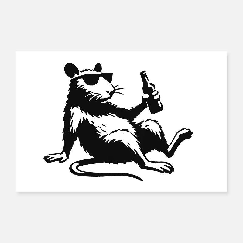 Rat avec bouteille de lunettes de soleil Poster 30 x 20 cm