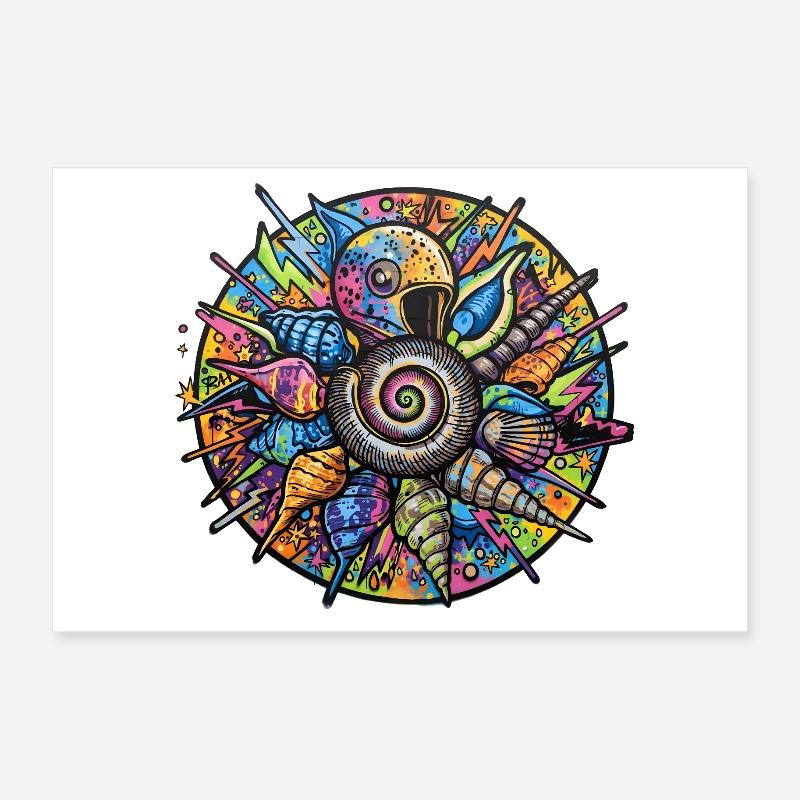 Psychedelic Shell Spiral Mandala Poster 12" x 8" (30x20 cm)