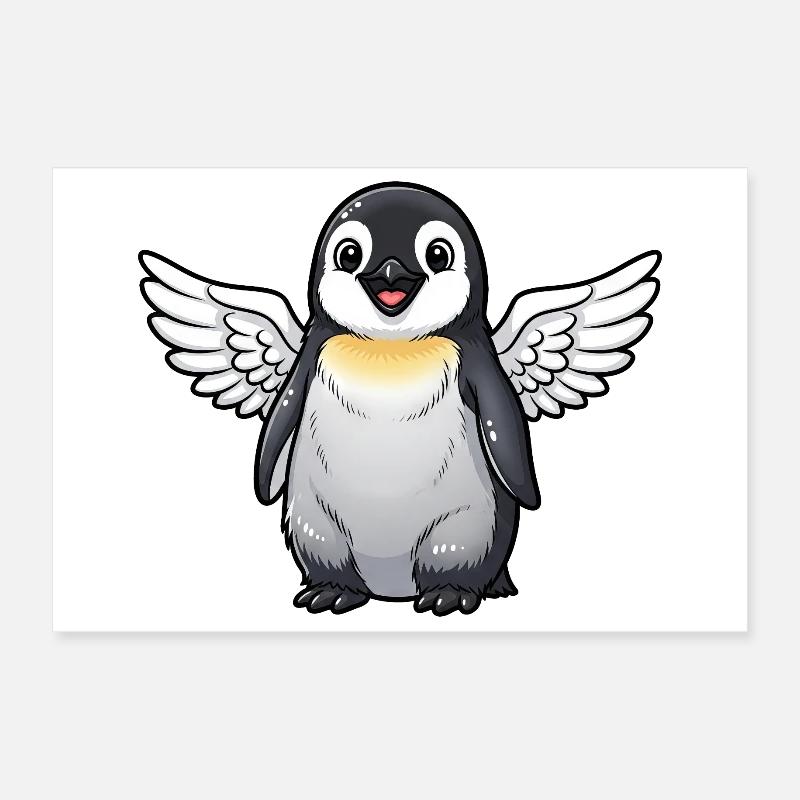 Ange pingouin mignon avec des ailes oiseau de dessin animé Poster 30 x 20 cm