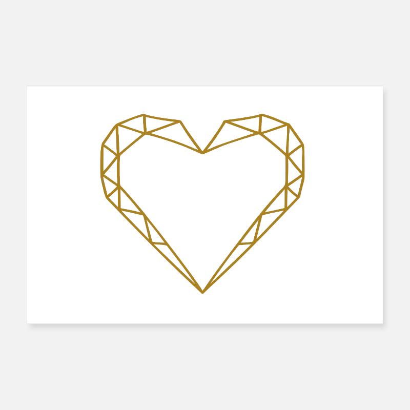 Polygon Herz Edel Handgemalt Goldherz Poster 30x20 cm