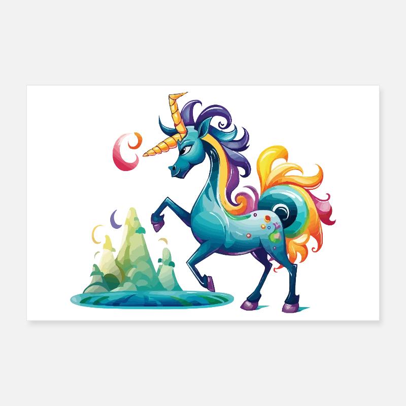 Licorne fabuleuse dans le pays arc-en-ciel Poster 30 x 20 cm