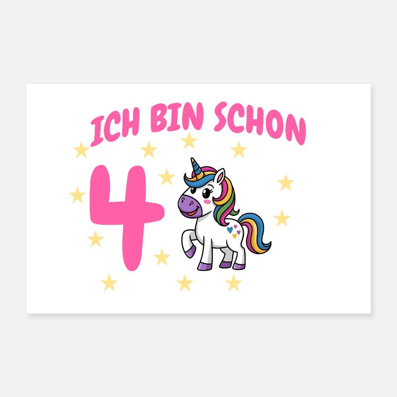 Ich bin Schon Vier Unicorn Geburtstag Poster 30x20 cm