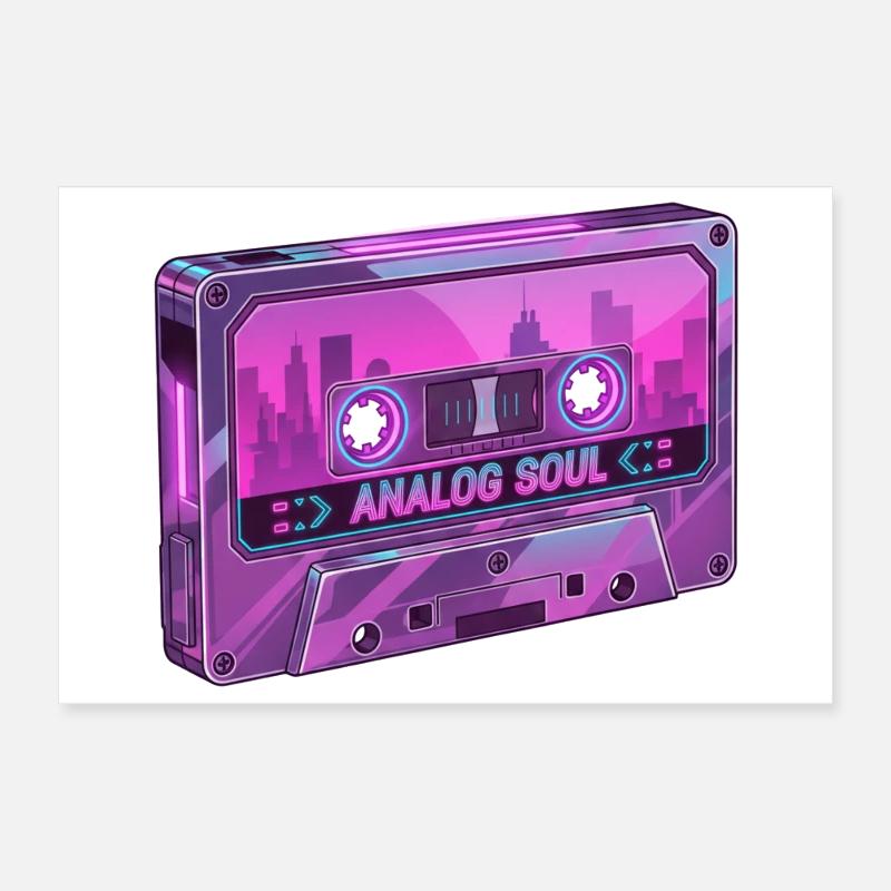Retro Analog Soul Chrome Kassette Synthwave Poster 30x20 cm
