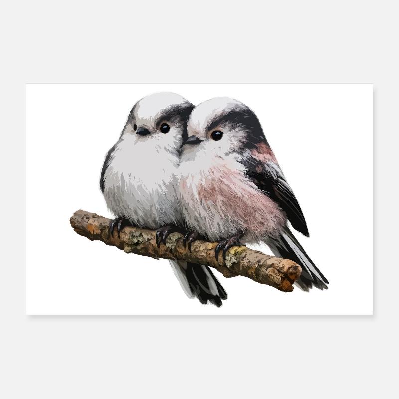 Duo à longue queue sur branche - Pastel doux Poster 30 x 20 cm