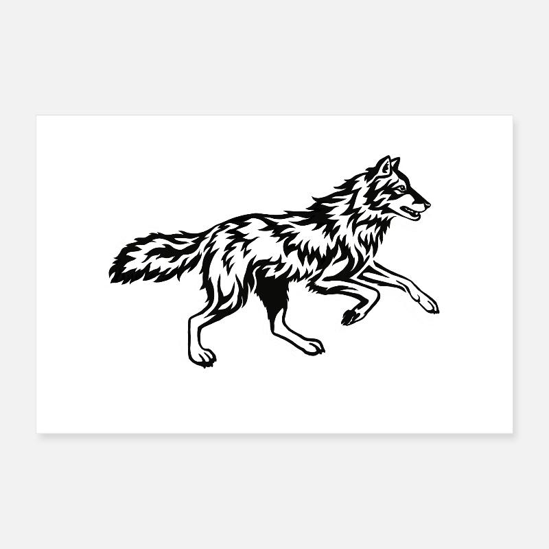 Running Wolf Tribal Flame Poster 12" x 8" (30x20 cm)