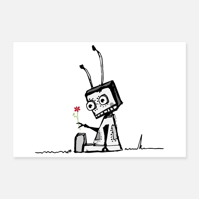 A robot with a flower Poster 12" x 8" (30x20 cm)